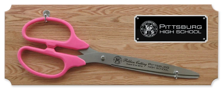 36" Ceremonial Ribbon Cutting Scissors Oak Plaque - Image 9