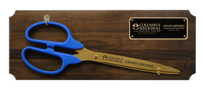 36" Ceremonial Ribbon Cutting Scissors Walnut Plaque - Image 3