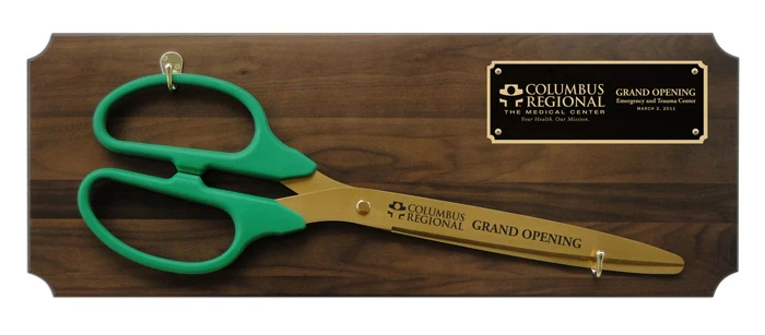 36" Ceremonial Ribbon Cutting Scissors Walnut Plaque - Image 4