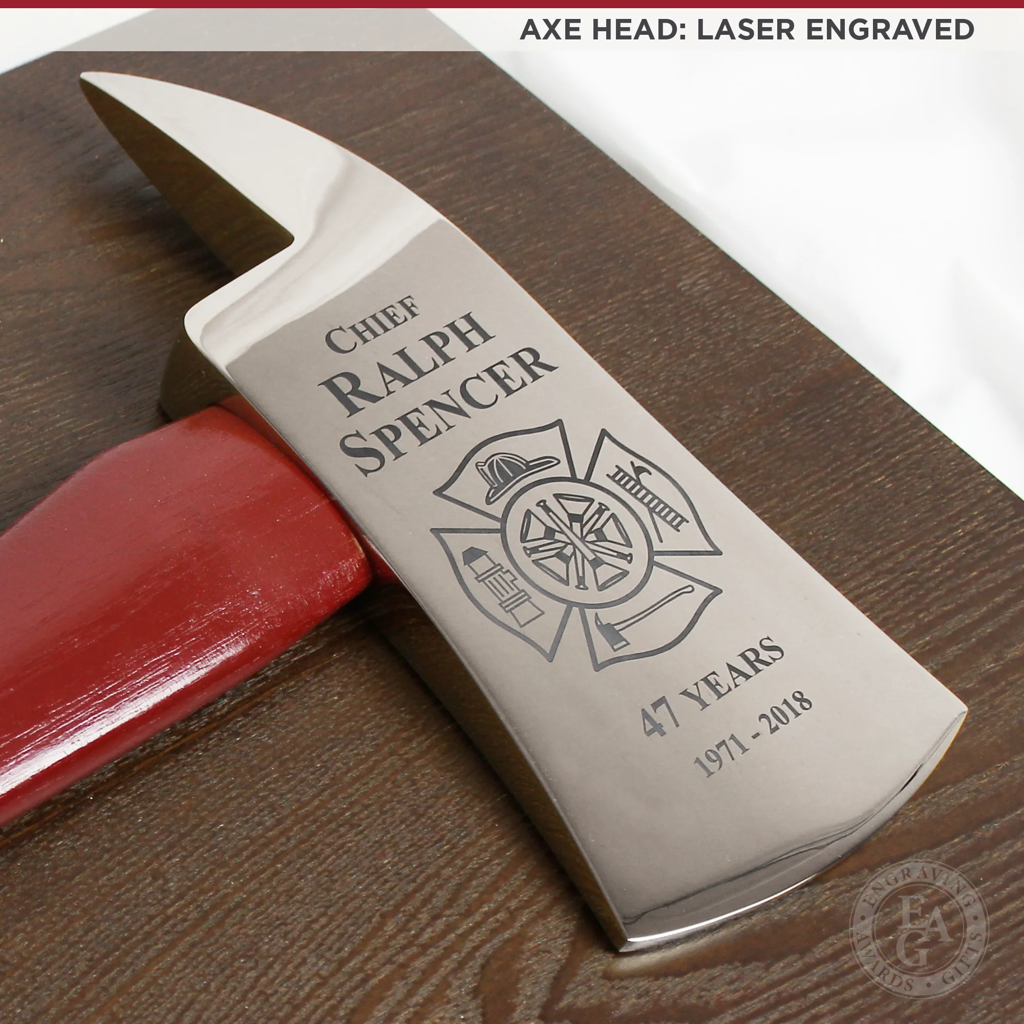 36" Chrome Plated Ceremonial Firefighter Parade Axe - Red - Image 3