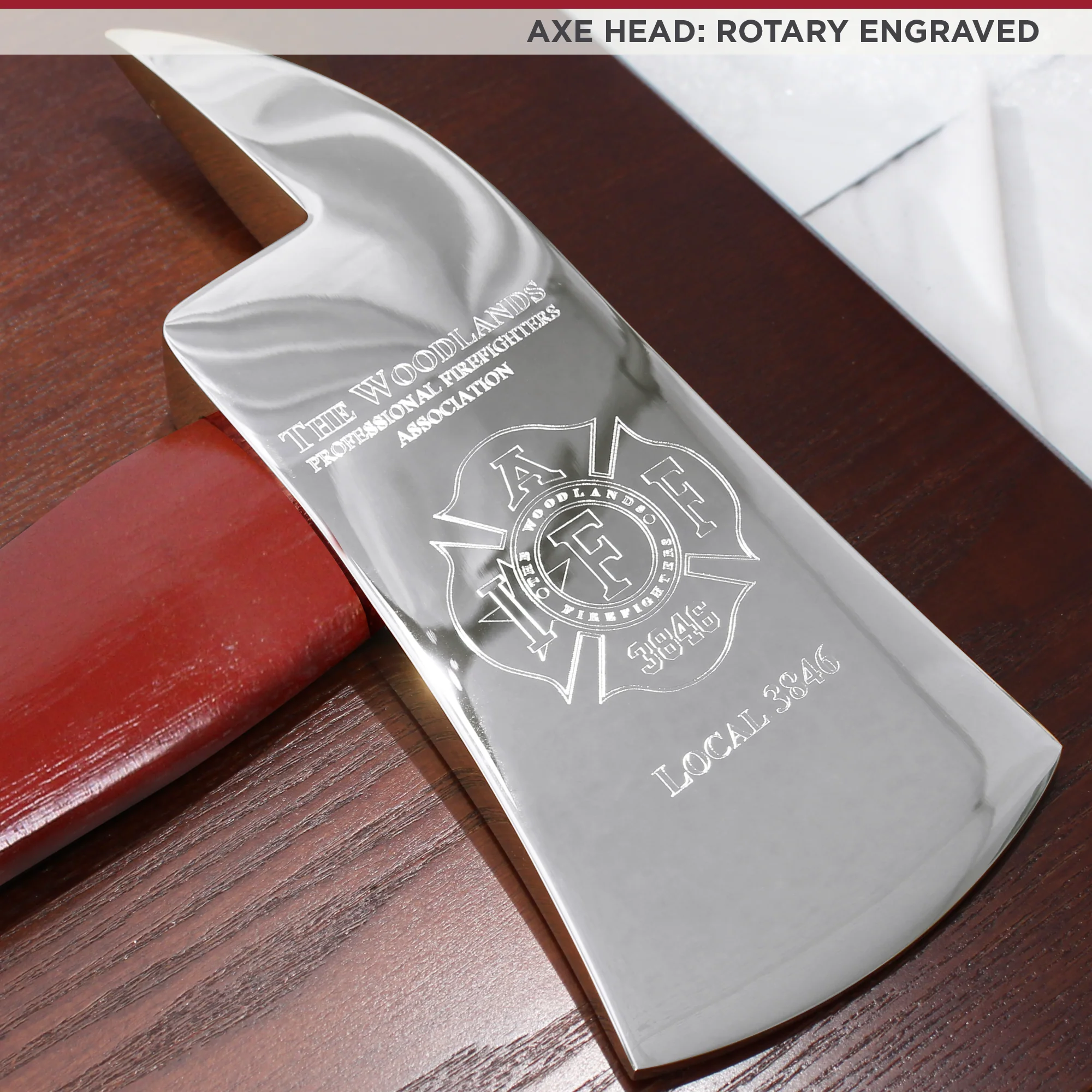 36" Chrome Plated Ceremonial Firefighter Parade Axe - Red - Image 4