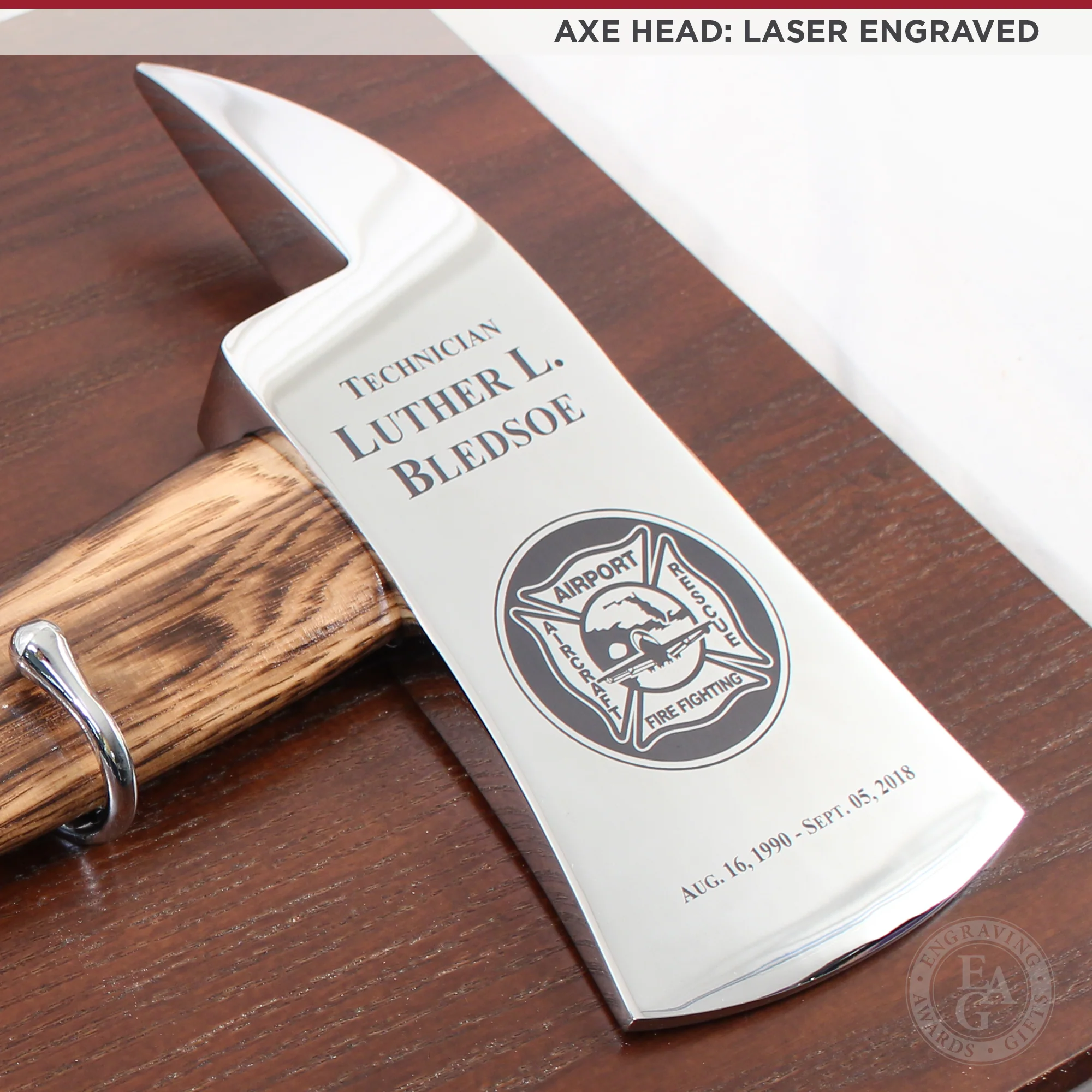 36" Chrome Plated Ceremonial Firefighter Axe - Flamed - Image 3