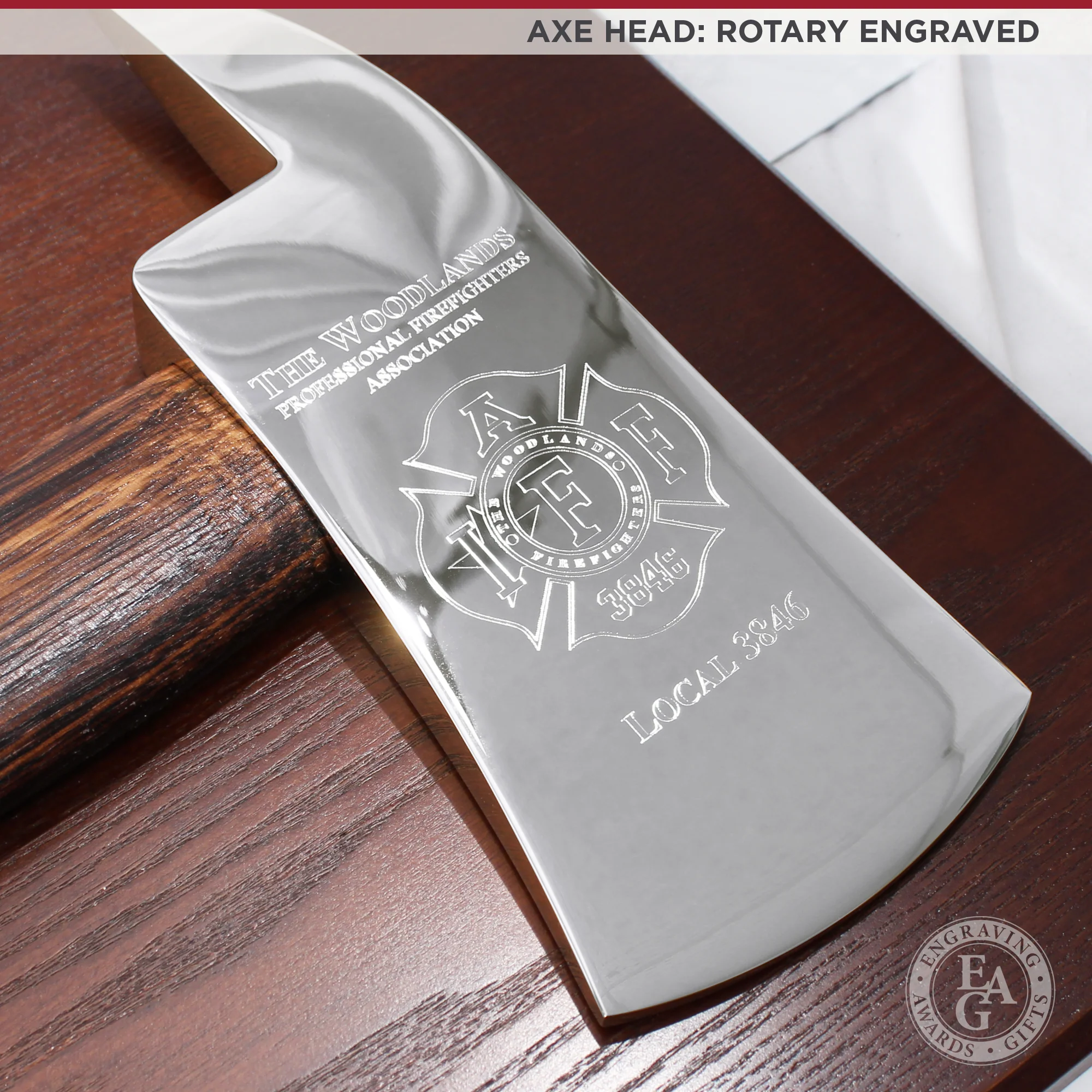 36" Chrome Plated Ceremonial Firefighter Axe - Flamed - Image 4