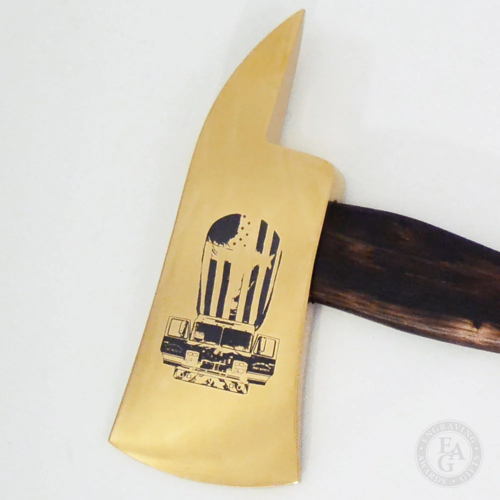 36" Gold Plated Ceremonial Firefighter Axe - Flamed - Image 13