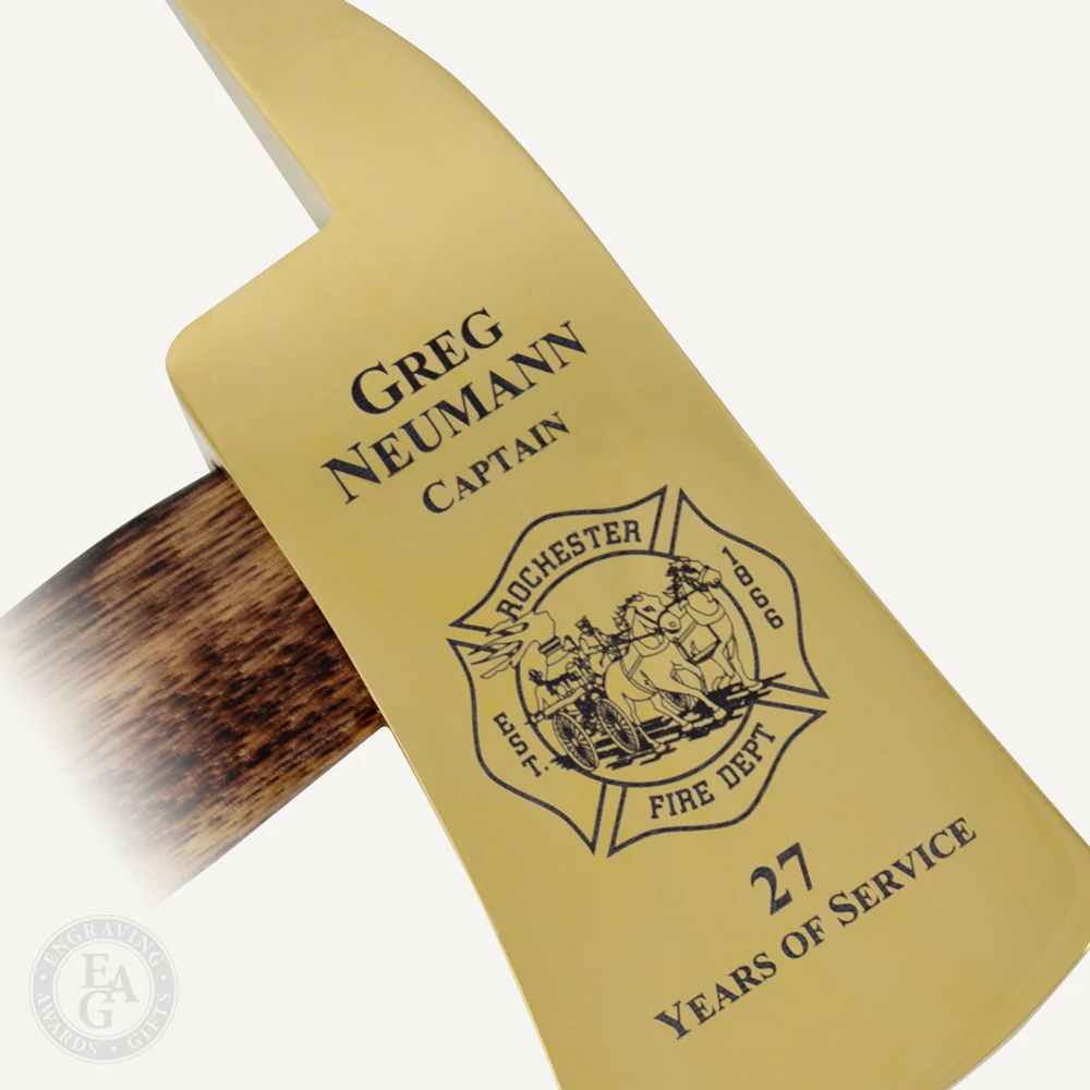 36" Gold Plated Ceremonial Firefighter Axe - Flamed - Image 14