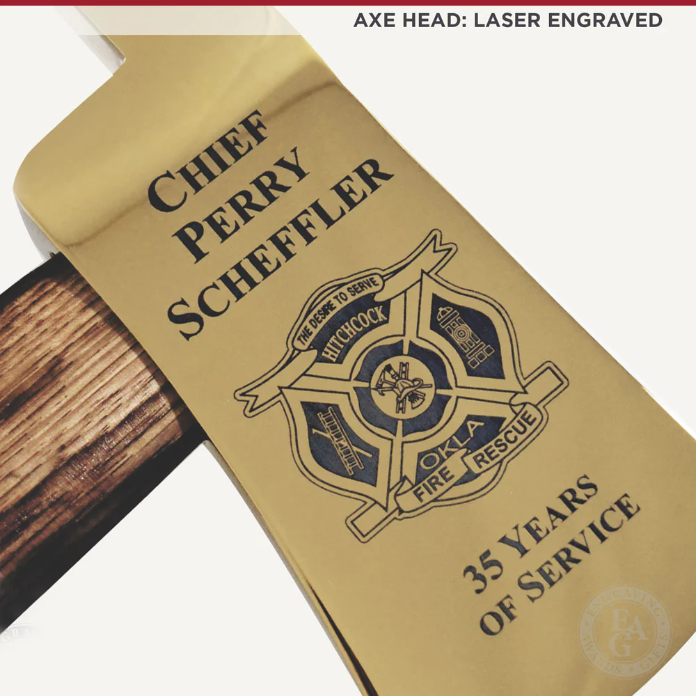 36" Gold Plated Ceremonial Firefighter Axe - Flamed - Image 15