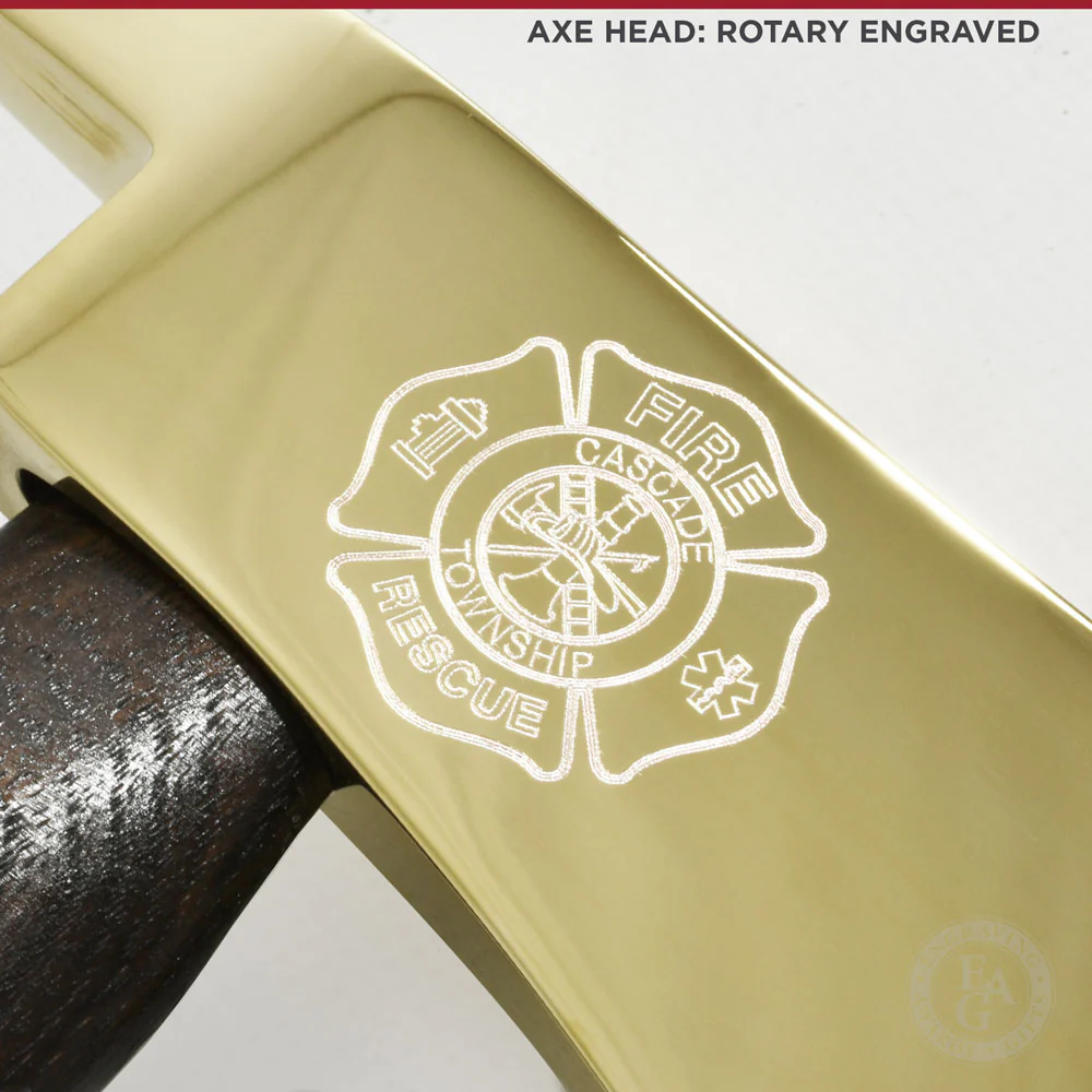 36" Gold Plated Ceremonial Firefighter Axe - Flamed - Image 16