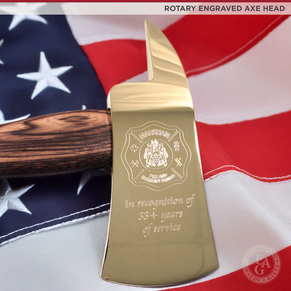 36" Gold Plated Ceremonial Firefighter Axe - Flamed - Image 17