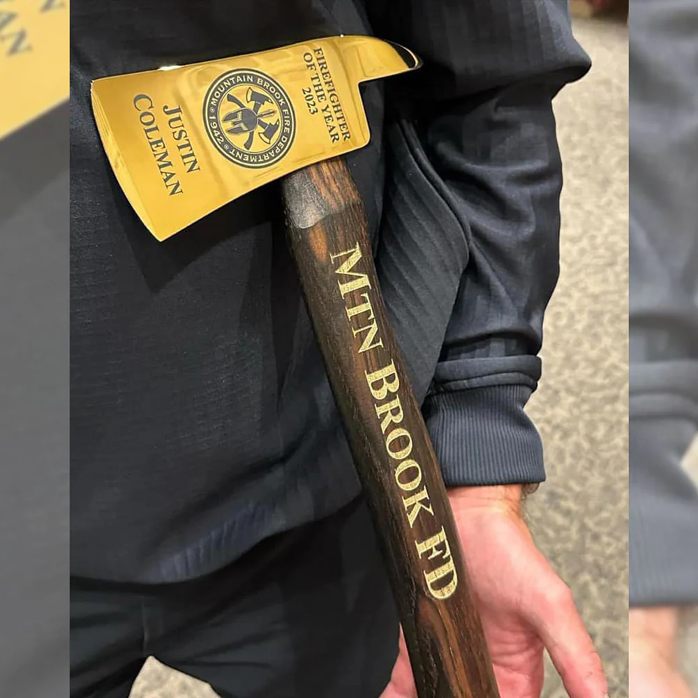 36" Gold Plated Ceremonial Firefighter Axe - Flamed - Image 18