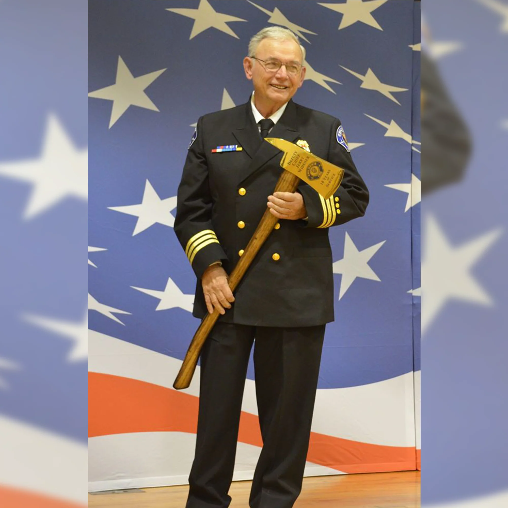 36" Gold Plated Ceremonial Firefighter Axe - Flamed - Image 20