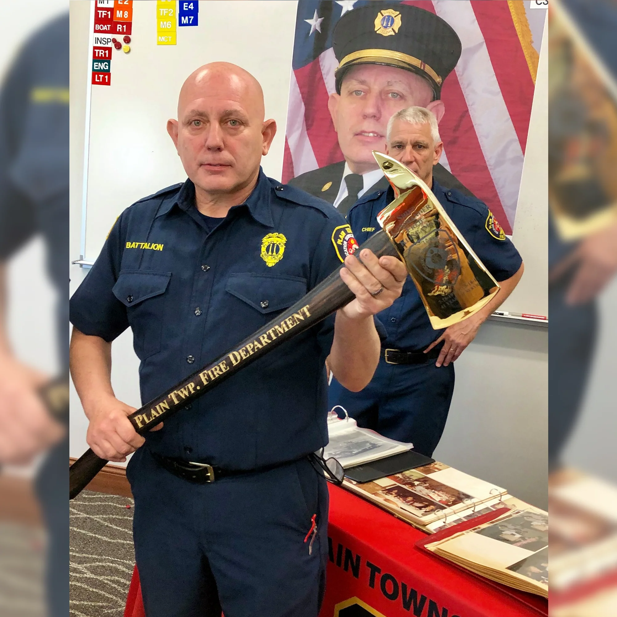 36" Gold Plated Ceremonial Firefighter Axe - Flamed - Image 21
