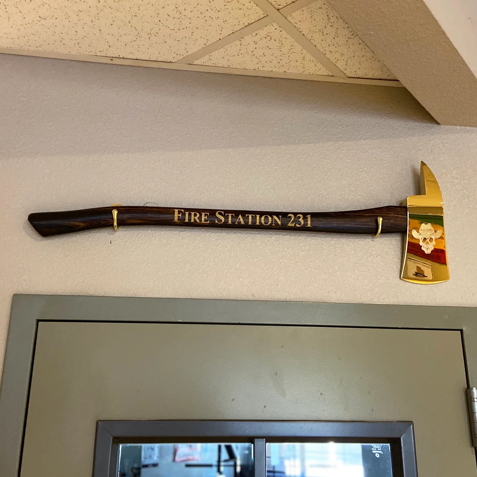 36" Gold Plated Ceremonial Firefighter Axe - Flamed - Image 22