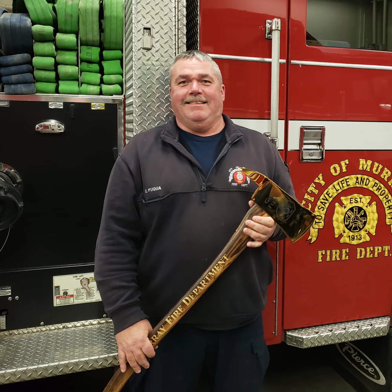 36" Gold Plated Ceremonial Firefighter Axe - Flamed - Image 23