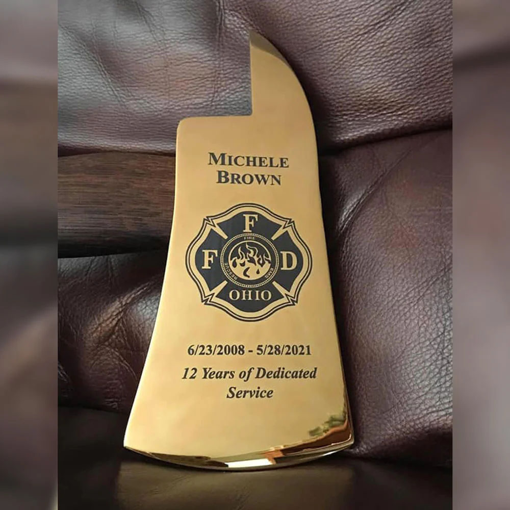 36" Gold Plated Ceremonial Firefighter Axe - Flamed - Image 34