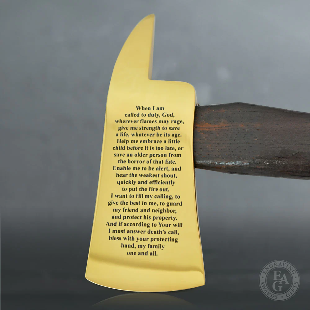 36" Gold Plated Ceremonial Firefighter Axe - Flamed - Image 41
