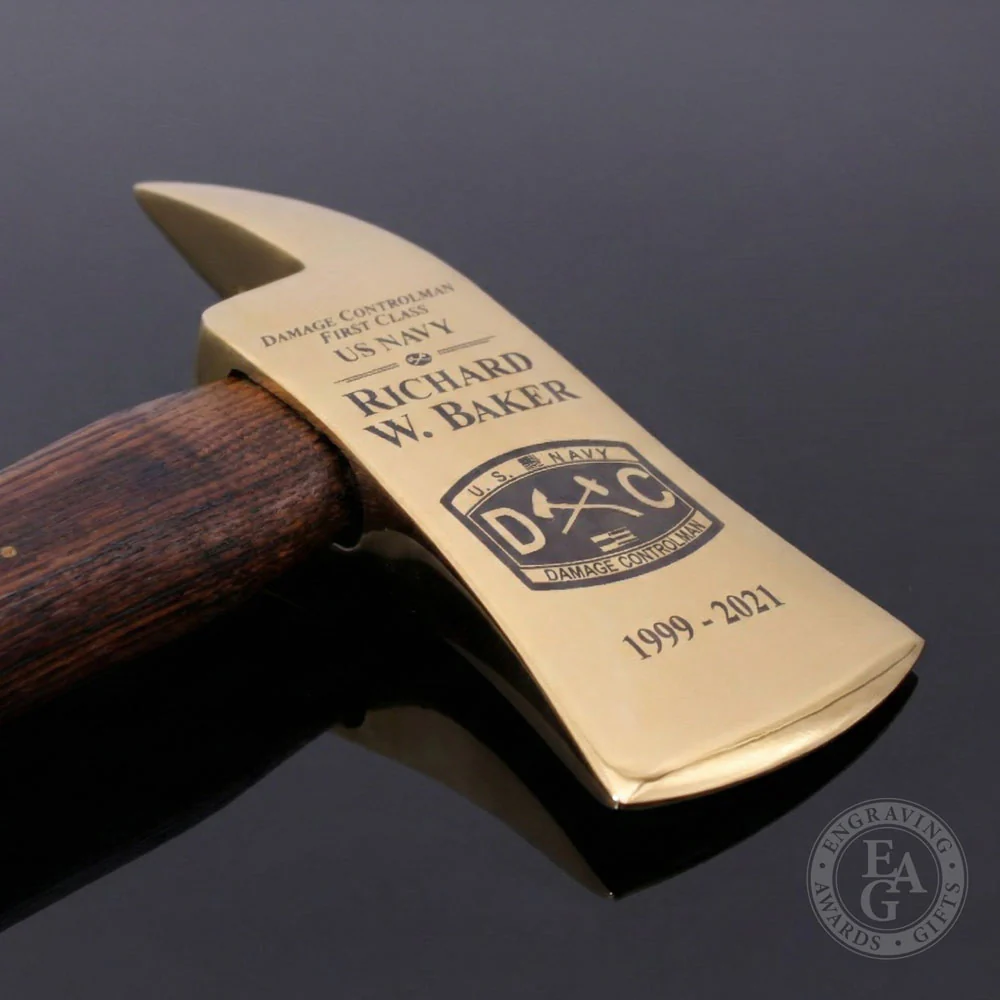 36" Gold Plated Ceremonial Firefighter Axe - Flamed - Image 42