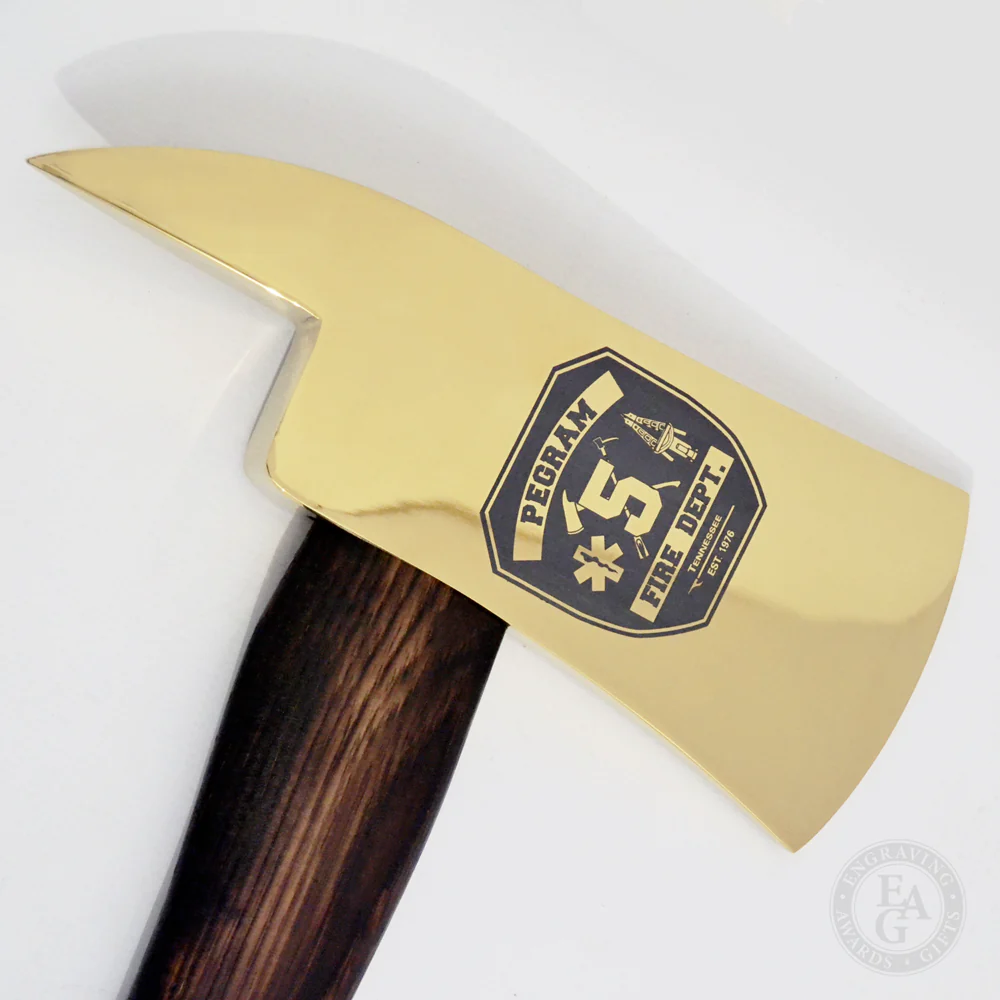 36" Gold Plated Ceremonial Firefighter Axe - Flamed - Image 5
