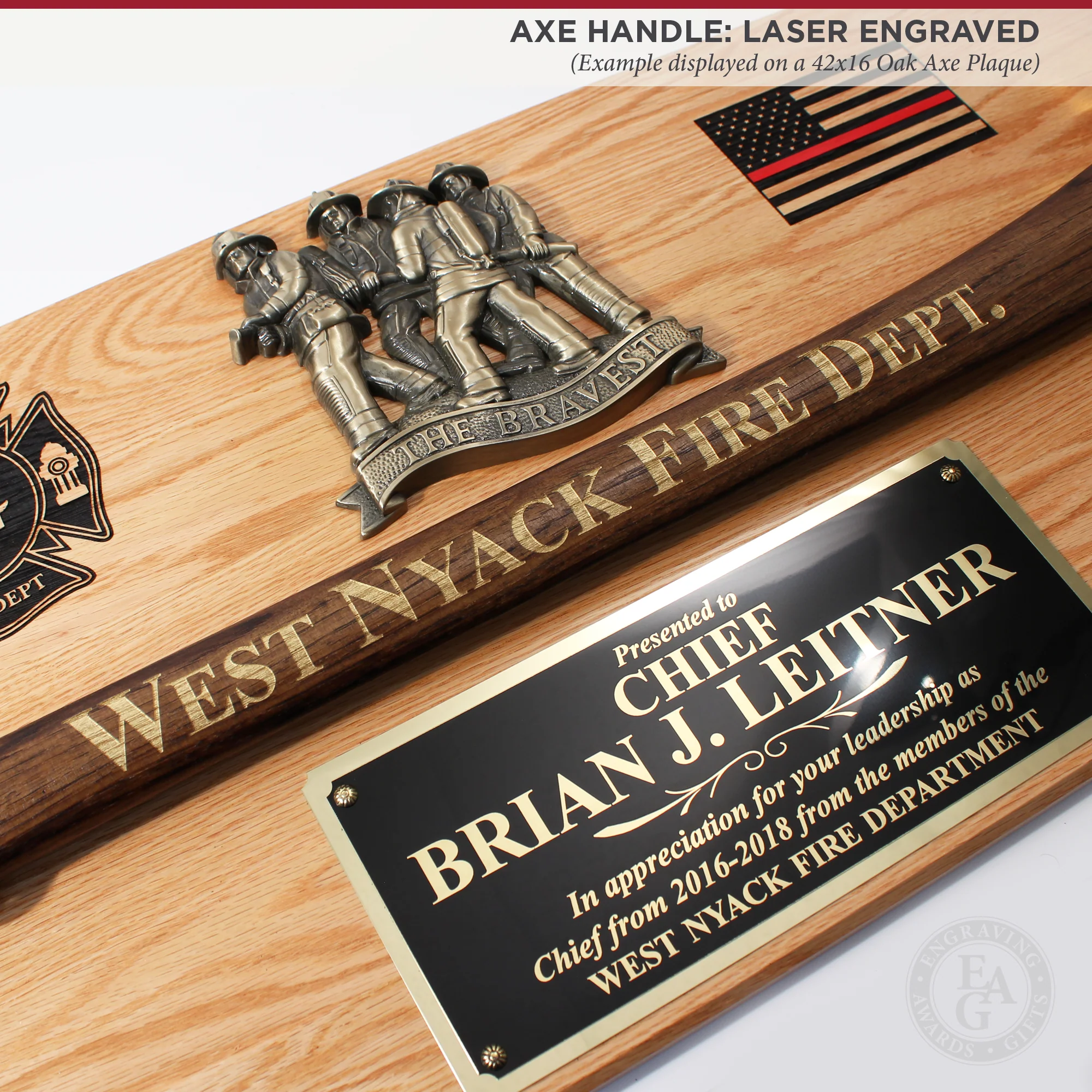 36" Gold Plated Ceremonial Firefighter Axe - Flamed - Image 6