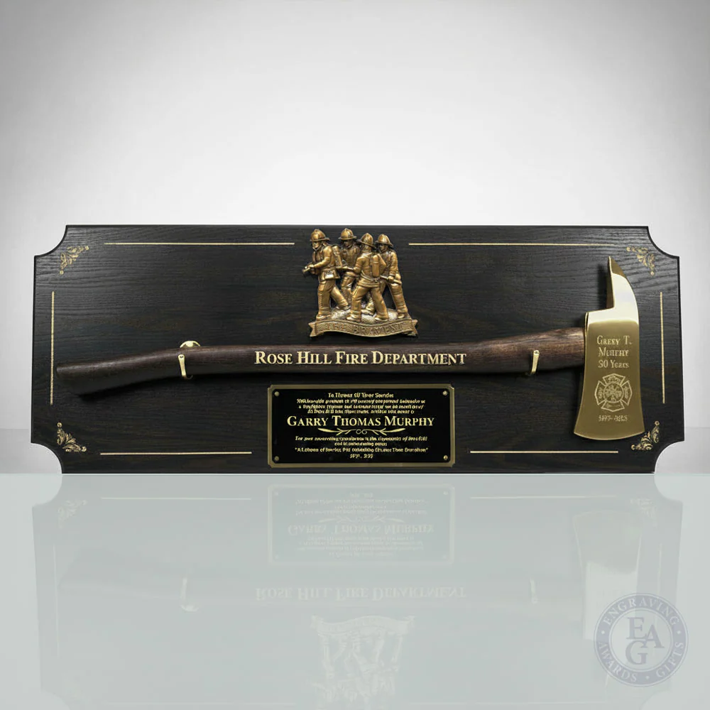 42x16 Black Firefighter Award Plaque - Gold Axe - Image 14