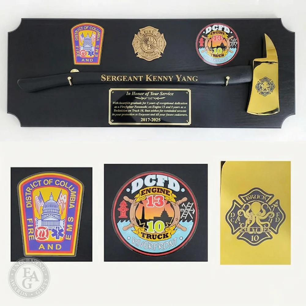 42x16 Black Firefighter Award Plaque - Gold Axe - Image 15