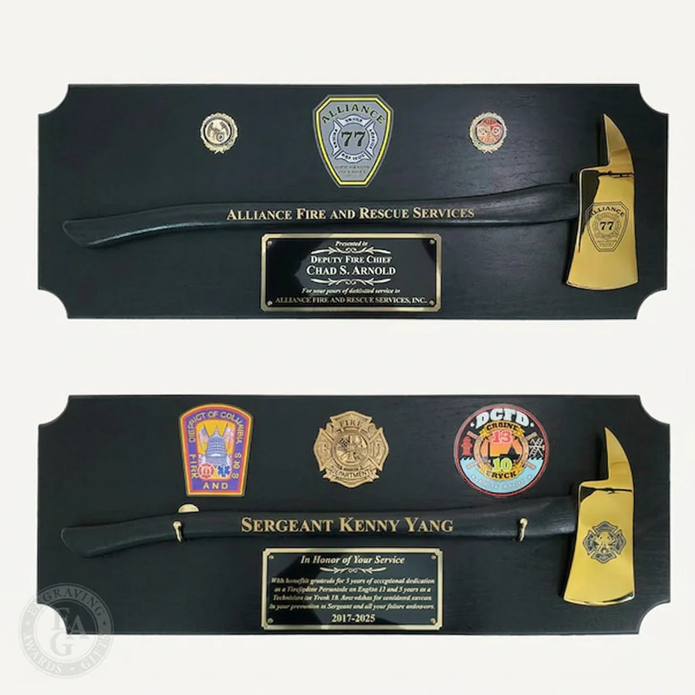 42x16 Black Firefighter Award Plaque - Gold Axe - Image 16