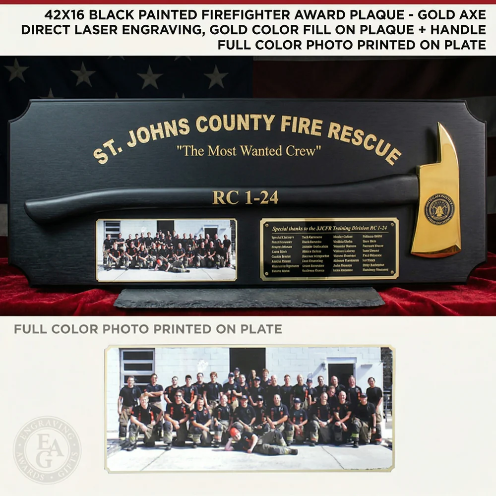 42x16 Black Firefighter Award Plaque - Gold Axe - Image 24