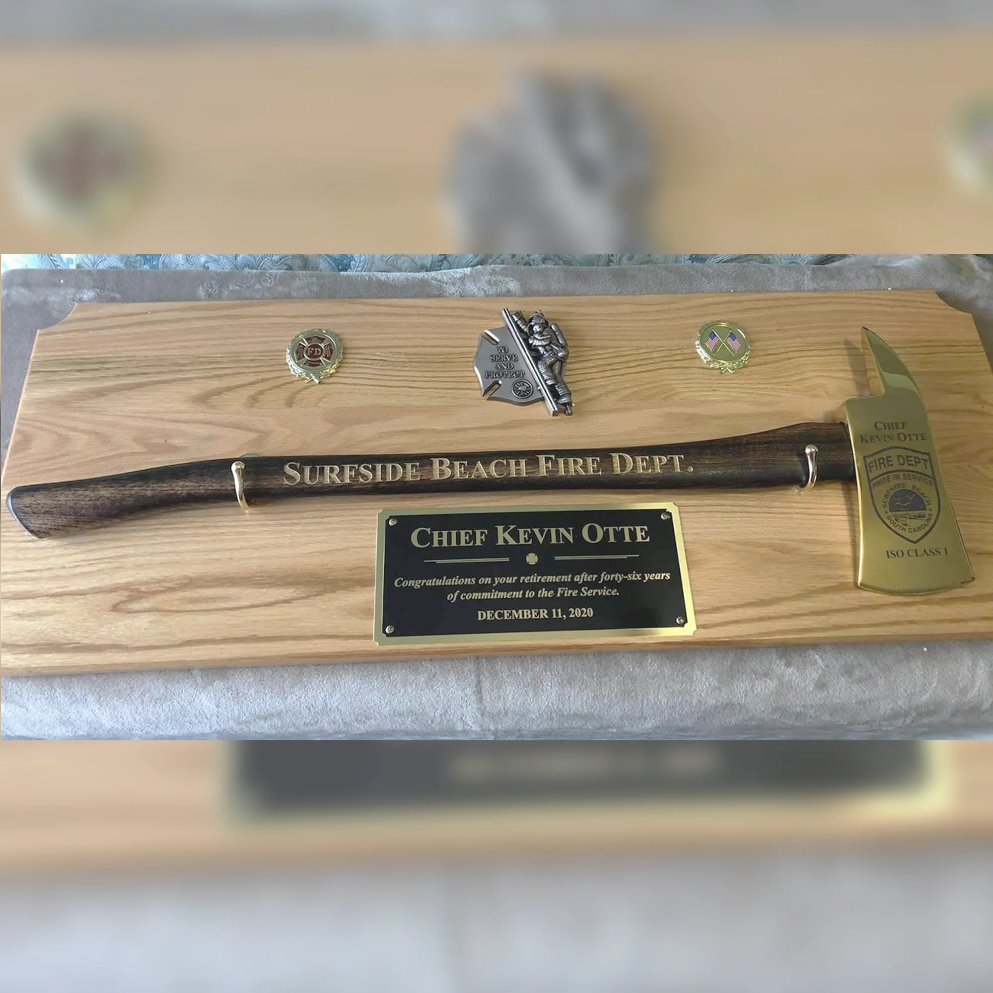 42x16 Oak Firefighter Award Plaque - Gold Axe - Image 24
