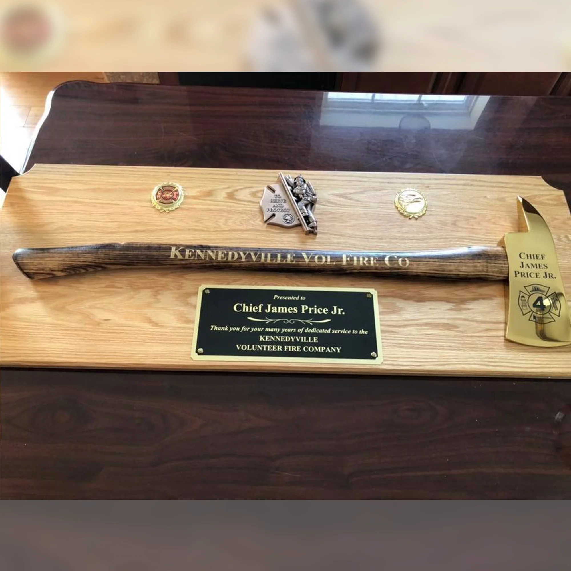 42x16 Oak Firefighter Award Plaque - Gold Axe - Image 26
