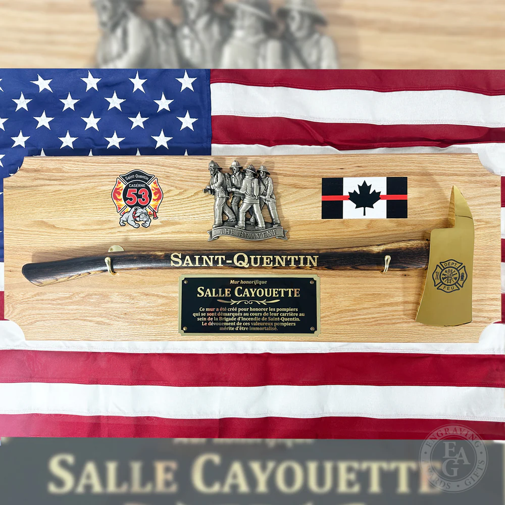 42x16 Oak Firefighter Award Plaque - Gold Axe - Image 28