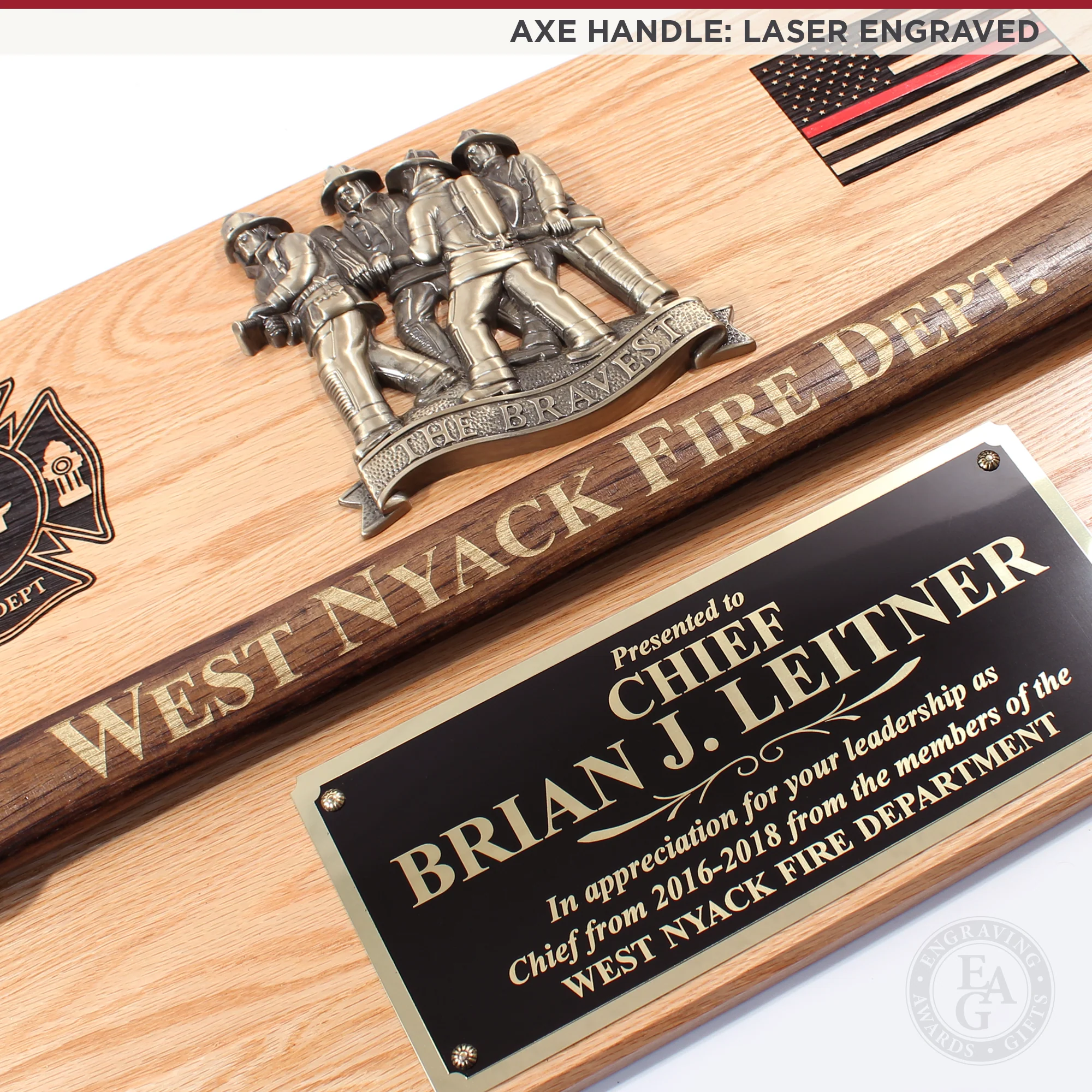 42x16 Oak Firefighter Award Plaque - Gold Axe - Image 5