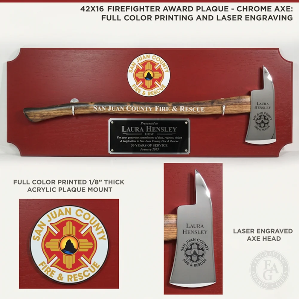 42x16 Red Firefighter Award Plaque - Chrome Axe - Image 14