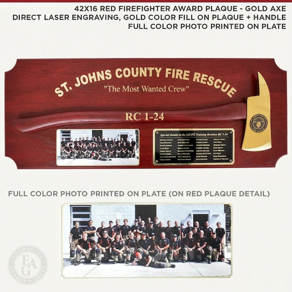 42x16 Red Firefighter Award Plaque - Gold Axe - Image 25