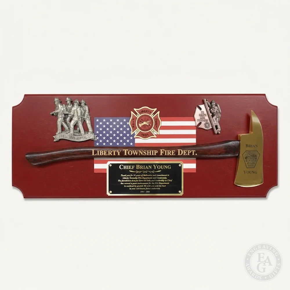 42x16 Red Firefighter Award Plaque - Gold Axe - Image 28