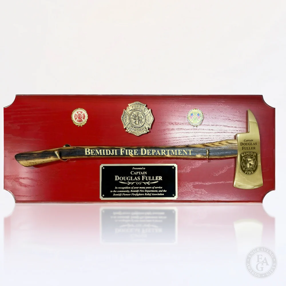 42x16 Red Firefighter Award Plaque - Gold Axe - Image 3