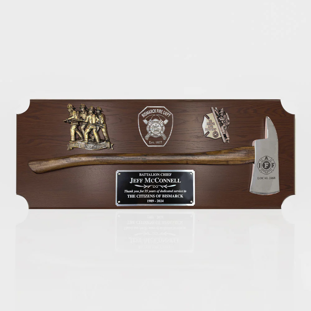 42x16 Walnut Firefighter Award Plaque - Chrome Axe - Image 28