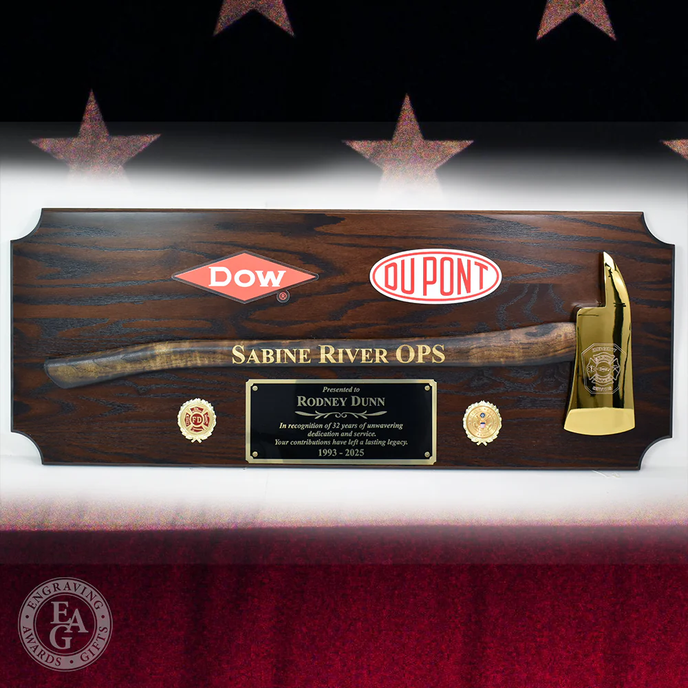 42x16 Walnut Firefighter Award Plaque - Gold Axe - Image 24
