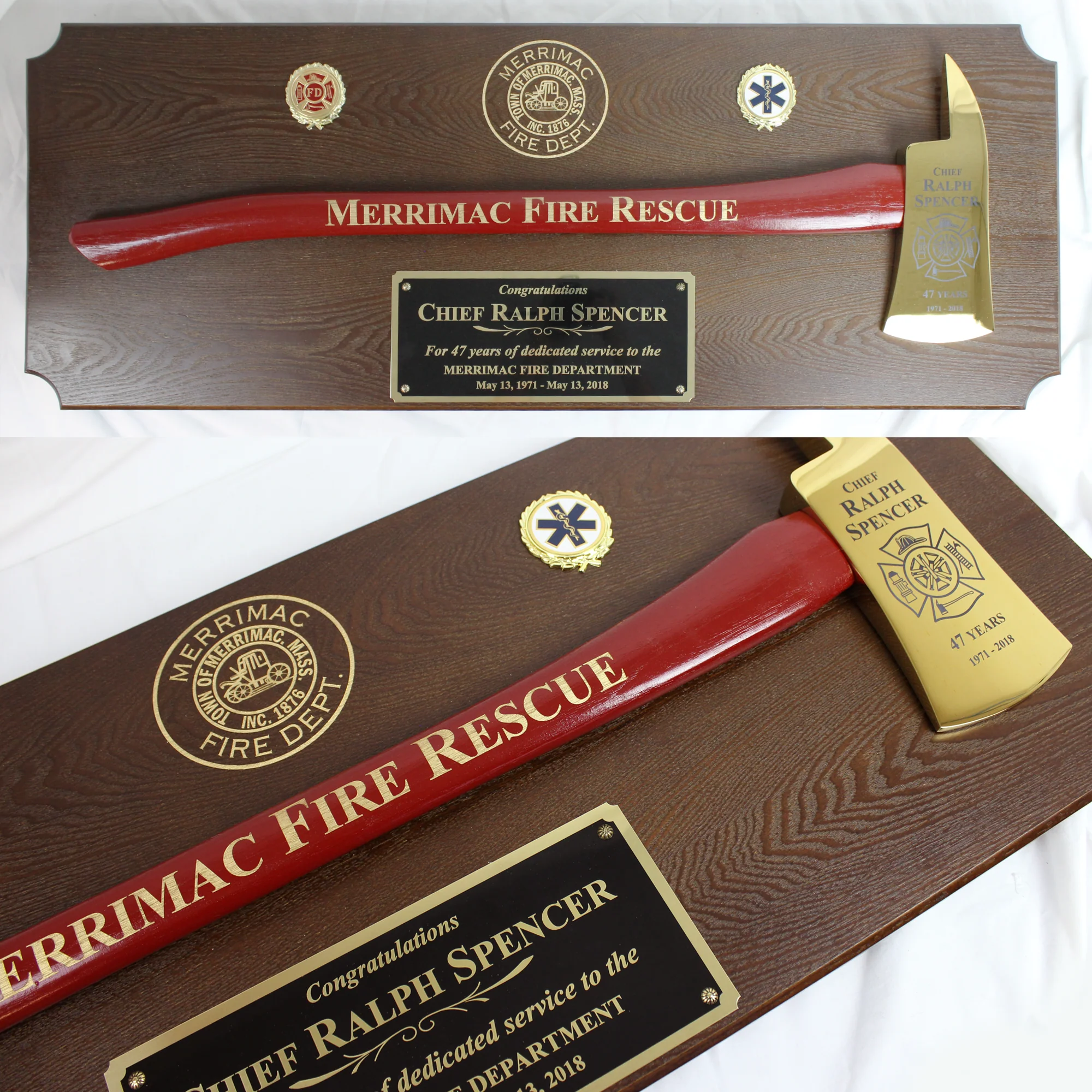 42x16 Walnut Firefighter Award Plaque - Gold Axe - Image 27