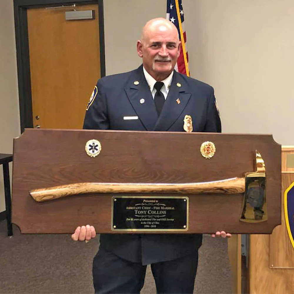 42x16 Walnut Firefighter Award Plaque - Gold Axe - Image 68