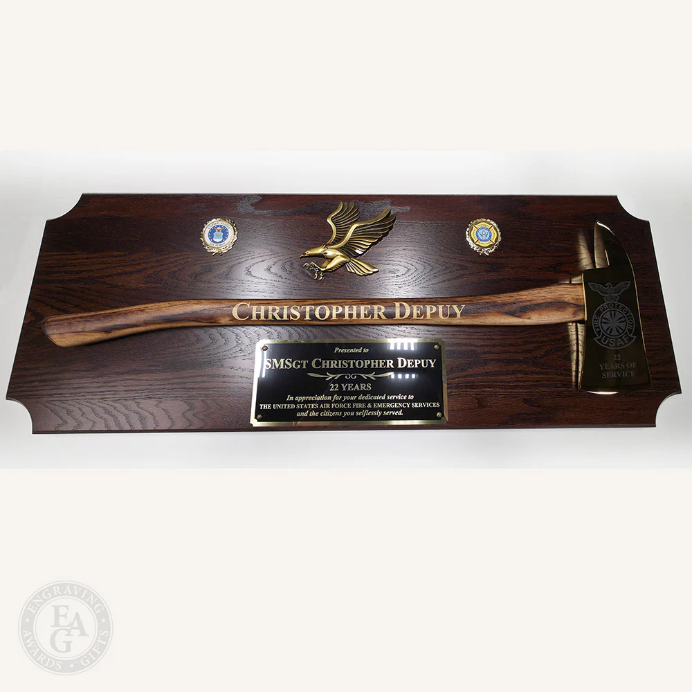 42x16 Walnut Firefighter Award Plaque - Gold Axe - Image 84