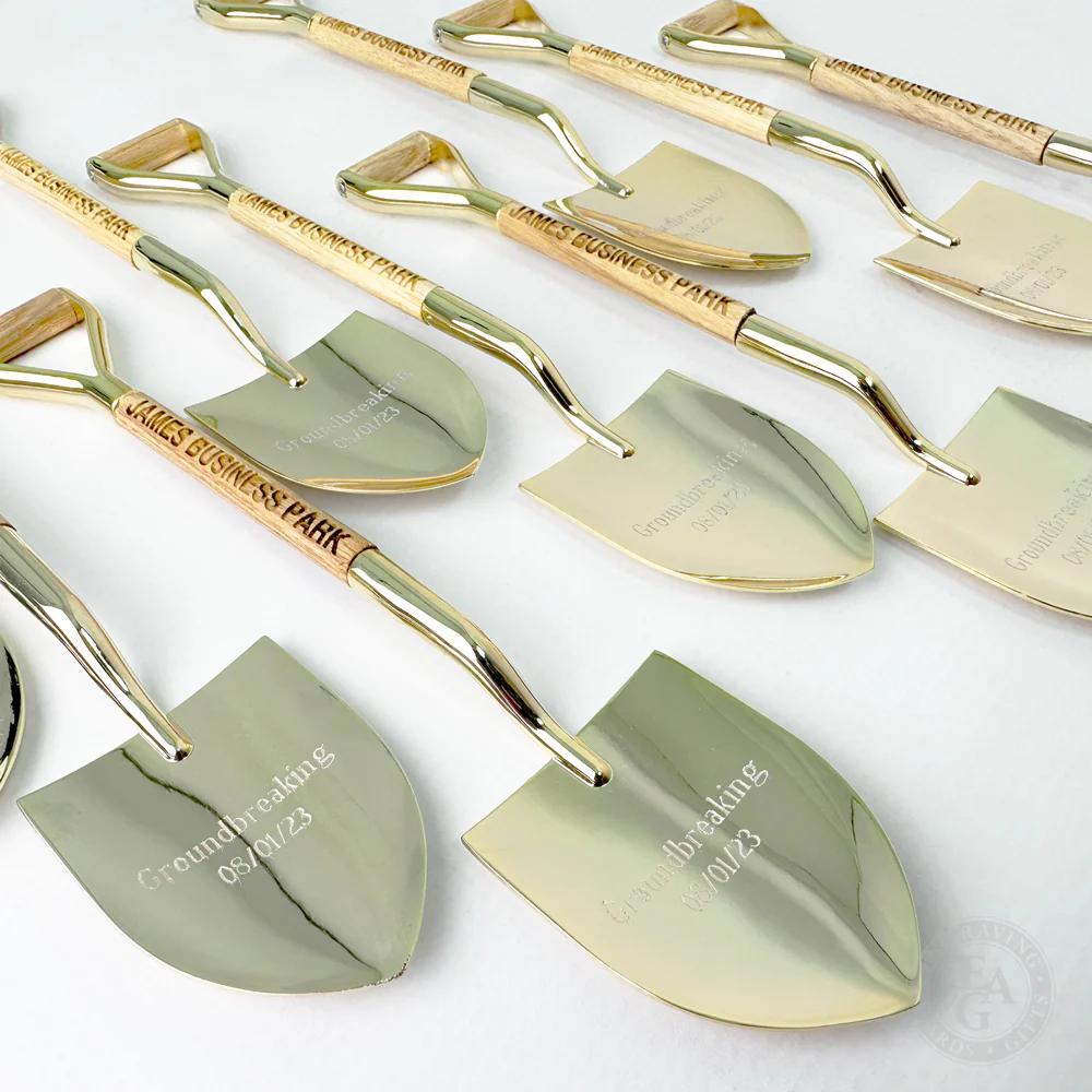 8-1/2" Gold & Silver Miniature Ceremonial Shovels - Wood Handles - Image 15