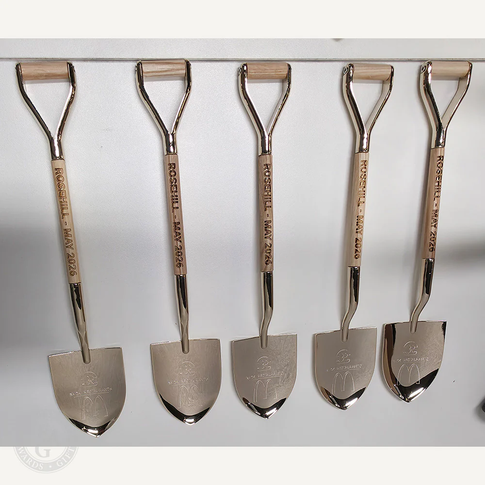 8-1/2" Gold & Silver Miniature Ceremonial Shovels - Wood Handles - Image 9