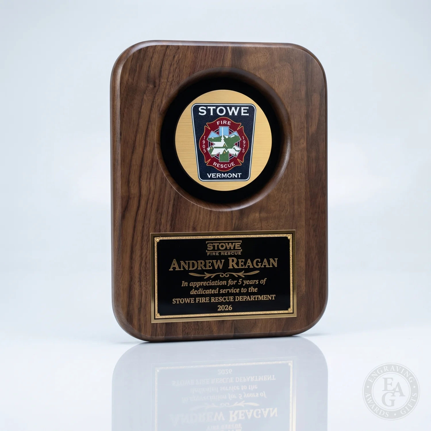 9" x 12" Genuine Walnut Fire Department Disc Plaque - Image 4