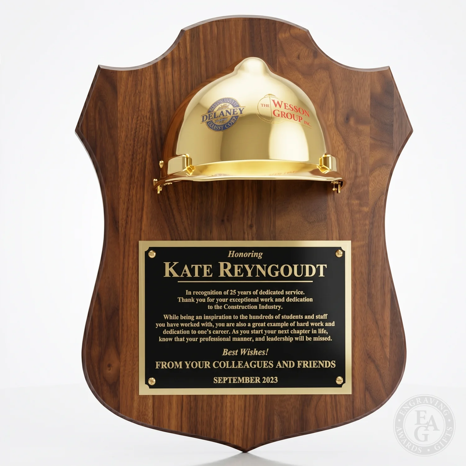 Full Size Hard Hat Plaque - Gold & Chrome - Image 9