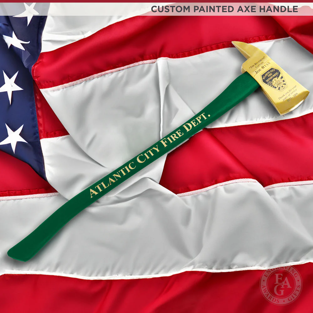 36" Gold Plated Ceremonial Firefighter Axe - Custom Painted - Image 2