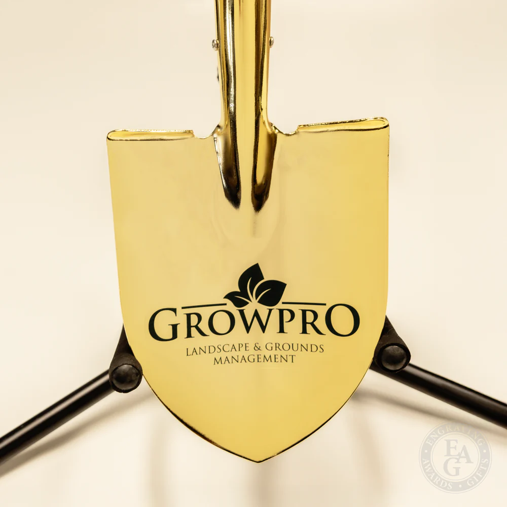 Gold Plated Ceremonial Groundbreaking Shovel - Paddle Handle - Image 11
