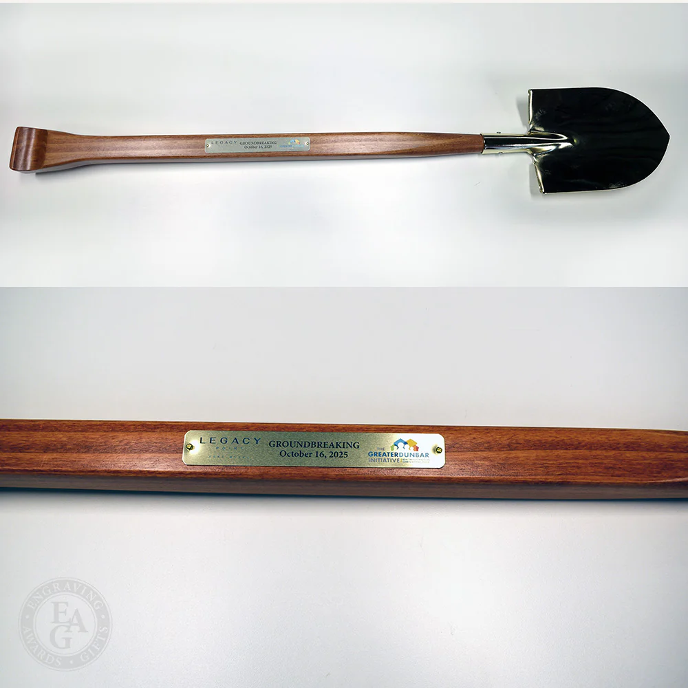 Gold Plated Ceremonial Groundbreaking Shovel - Paddle Handle - Image 9