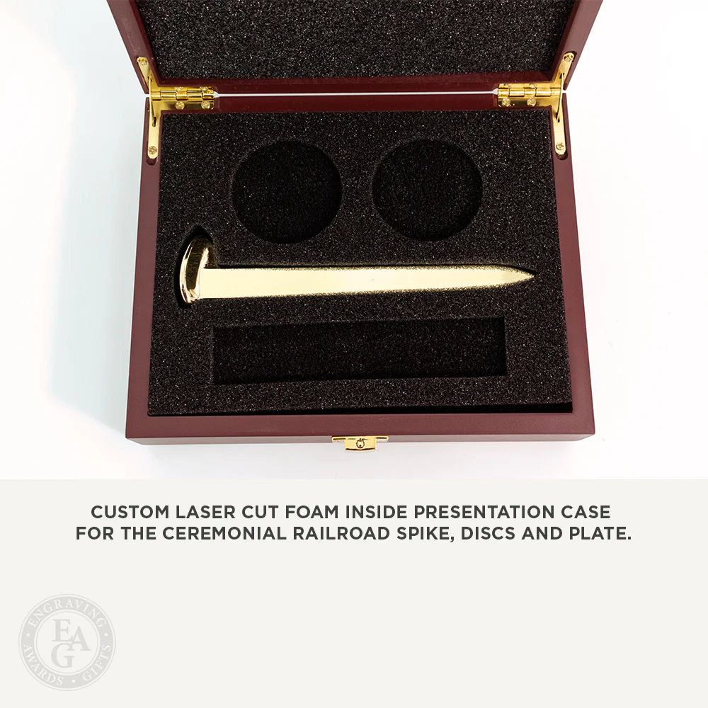 Gold Plated Ceremonial Railroad Spikes Piano Finish Presentation Cases - Image 4