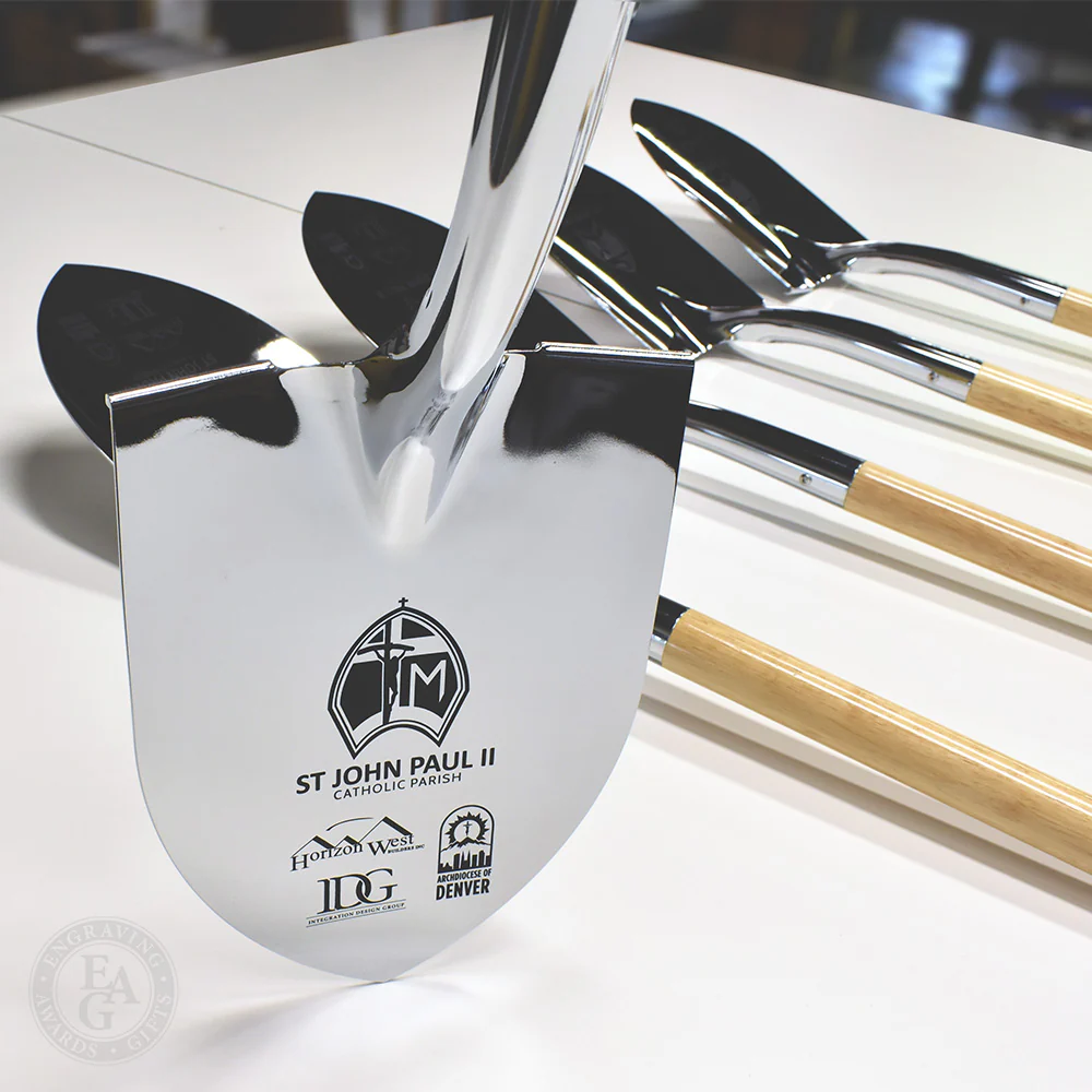 Specialty Chrome Plated Ceremonial Groundbreaking Shovel - Long Handle - Image 5