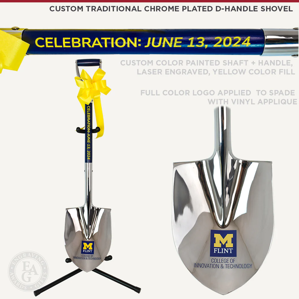 Traditional Chrome Plated Ceremonial Groundbreaking Shovel - D-Handle - Image 21