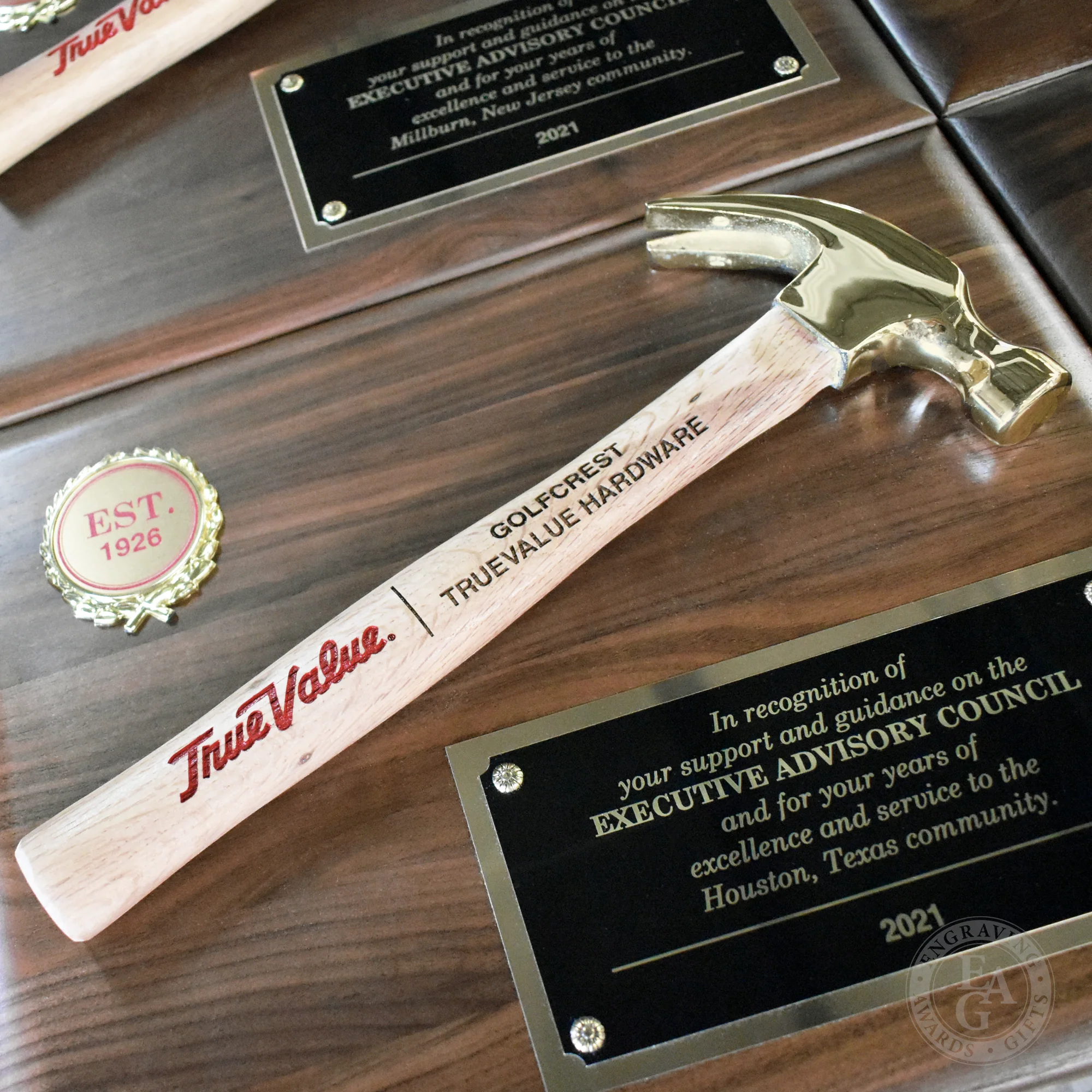 Walnut Plaque with Gold Plated Hammer - Image 5